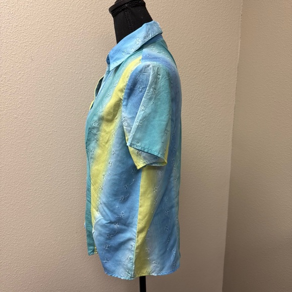 Lemon Grass Studio Blue Yellow Embroidered Button Shirt Medium Summer Top - Picture 4 of 10